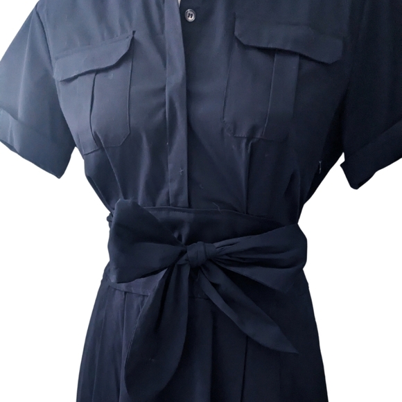 Cynthia Steffe Maya Tie Waist Fit Flare Shirtdress Navy Blue Career Size 6 - Picture 5 of 13